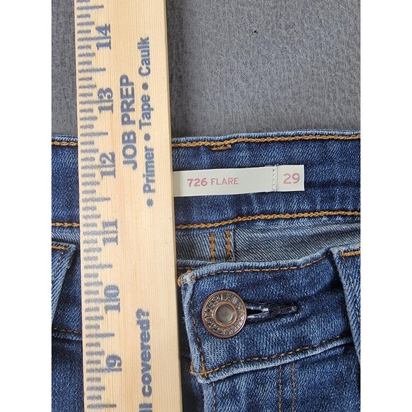 Levi's 726 Flare Jeans Womens 29x32 Blue Denim High Rise Medium Wash Distressed - Picture 8 of 15